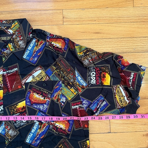 VTG NWOT Perruzo Button Shirt Rayon AOP All Over France Paris Capri Hawaiian 90s - Picture 8 of 9